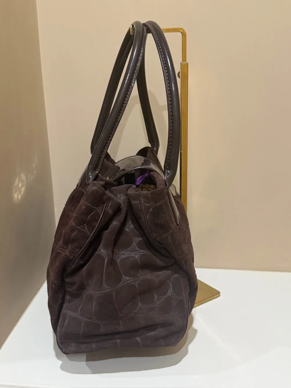 Kate Spade New York Croc 🐊 Embossed Suede Patent leather satchel bag